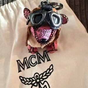 MCM Pink and Brown Bear Keychain with Goggles